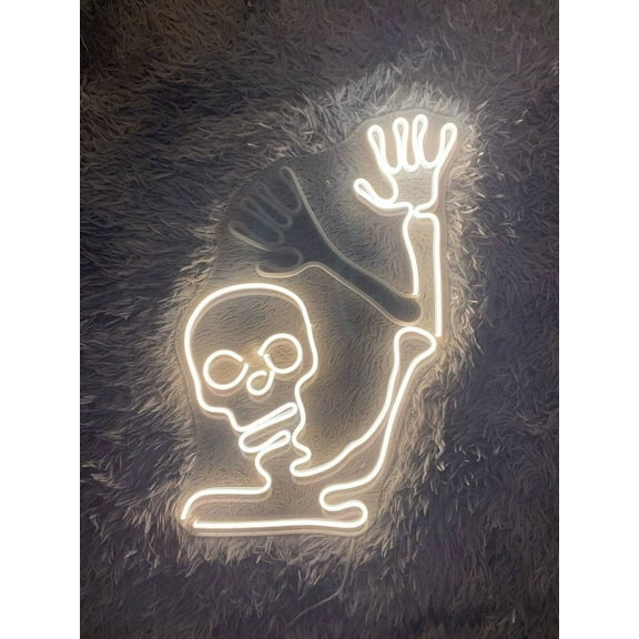 Glowneon Skeleton Skull Waving Hand Neon Sign, Halloween Party Decor
