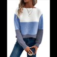 thumbnail image 3 of Suéter Informal de Cuello Redondo, Acanalado, de Punto con Bloques de Color, Hombros Caídos y Larga para Mujer, Otoño e Invierno. Azul XL, 3 of 9
