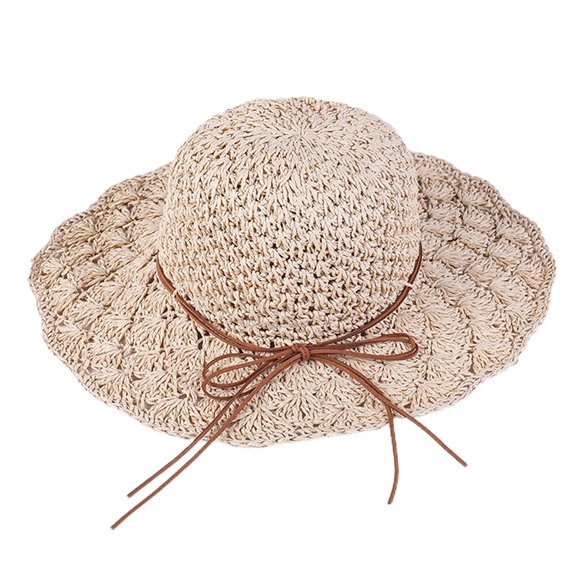 52-58cm hat circumference adjustable ladies outdoor big eaves bow beach sunshade straw hat - Beige