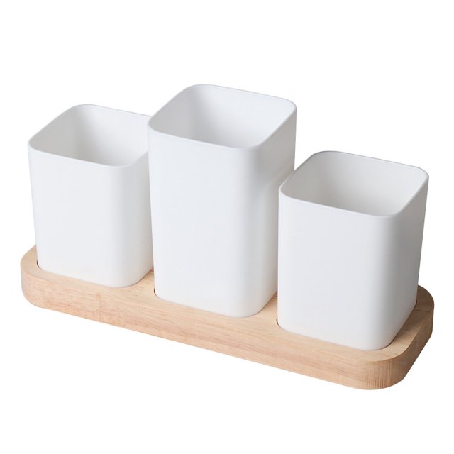 Soporte para cubiertos de madera con compartimentos para encimera de cocina, granja, 3 compartimentos
