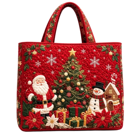 Christmas Quilted Tote Bag, Women's Festive Handbag with Santa Snowman Christmas Tree, Large Capacity Handbag for Shopping Parties Travel