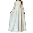 thumbnail image 2 of Family Gifts Ndbuld Women's Floral Vintage Dress Ladies' Solid Color Fashion Lantern Pearl Yarn White Wedding Dress Round Neck Dress,White,L, 2 of 9