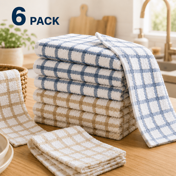 USTOP 6 Packs Hand Towels for Kitchen, 100% Cotton Grid Terry Kitchen Dish Towel, 12" x 12" Ultra Soft Super Absorbent Kitchen Hand towel ,Dish Rag for Wash Dish Reusable ,Multi-Purpose Quick Drying