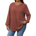 thumbnail image 2 of LANREMON Women's Plus Size Crewneck Long Sleeve Tops Casual Lightweight Fall Pullover Tunic Sweaters Shirts, 2 of 7
