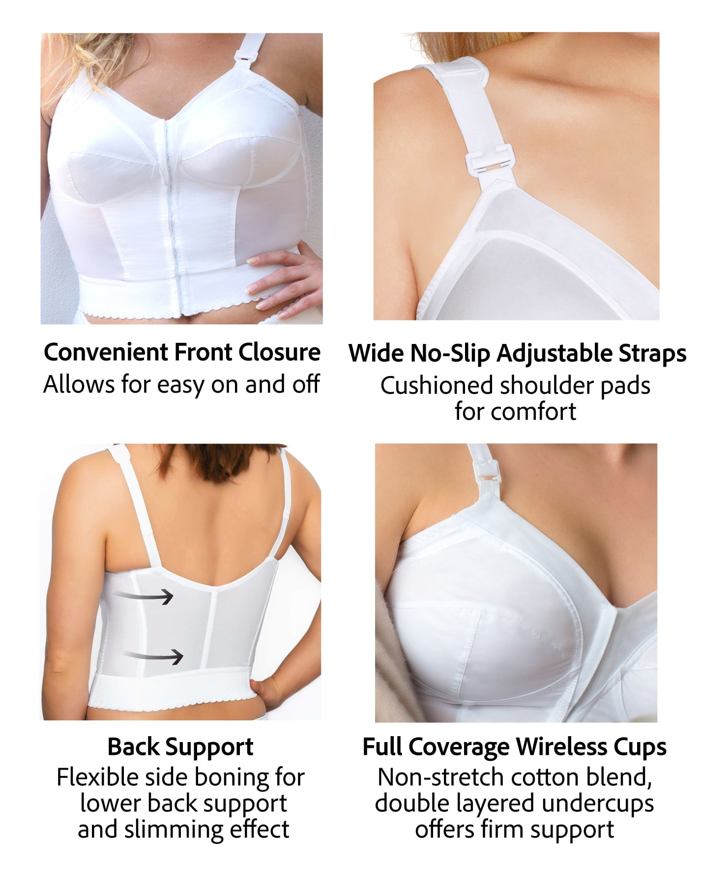 Exquisite Form 5107530 Fully® Slimming Wireless Back & Posture Support Longline Bra with Front Closure