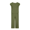 thumbnail image 5 of Summer Savings Clearance! Edvintorg Wide Leg Pants Sets Women 2 Piece Outfits 2Pc Fashion Womens Clothing Crewneck Solid Short Sleeve Top + Loose Pocket Pants Suit Army Green M, 5 of 6