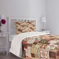 thumbnail image 3 of Ambesonne Moroccan Quilted Bedspread Set 2 Pcs, Vintage Square Pattern, Twin Size, Cream Dark Coral Brown, 3 of 5