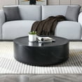 thumbnail image 6 of 39.37'' Marble Round Coffee Table, Modern Drum Design Fiberglass Center Table, Simple Modern Center Cocktail Table for Living Room, Apartment and Office, No Assembly, Black, 6 of 7