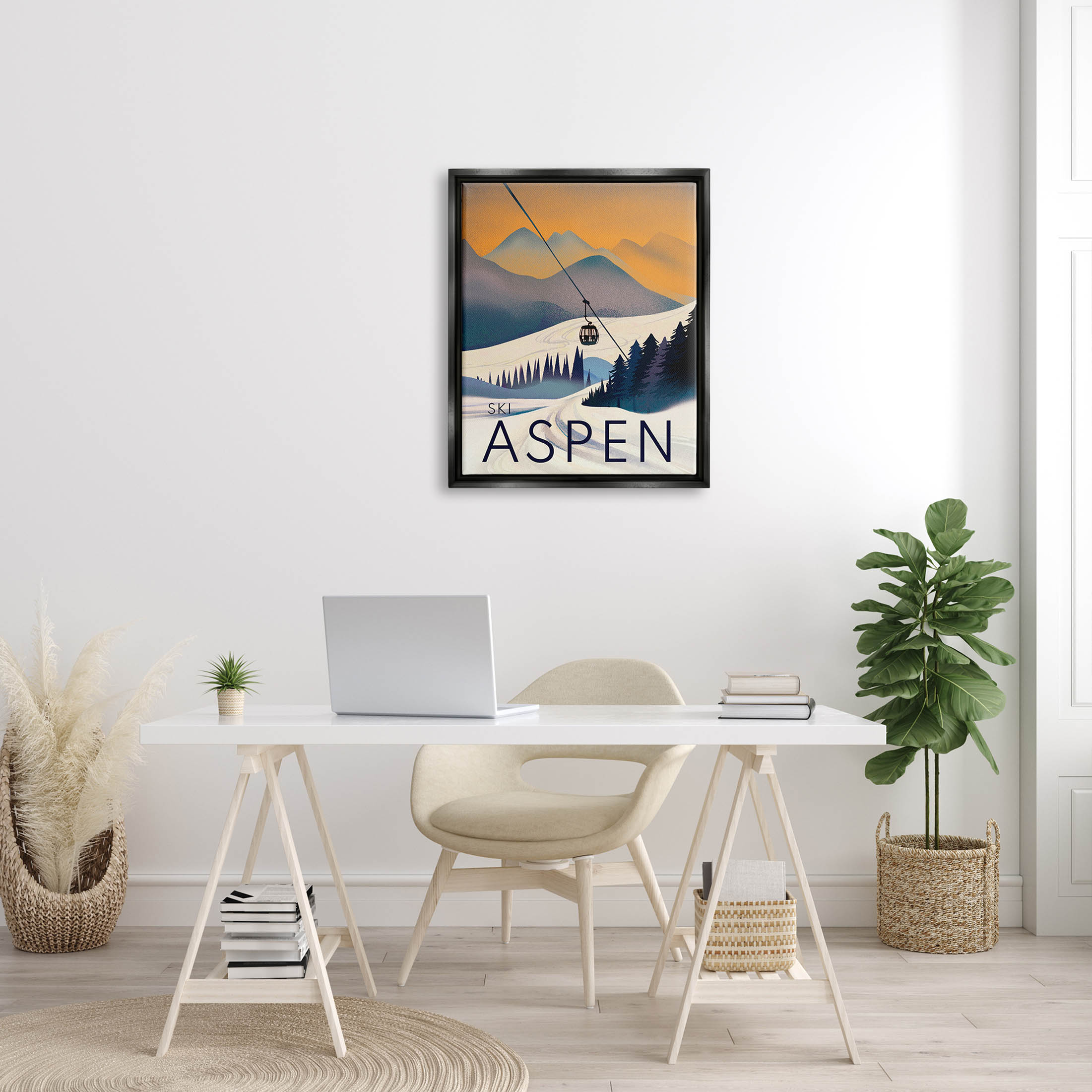 Stupell Industries Aspen Snow Slopes Mountain Graphic Art Jet Black Floating Framed Canvas Print Wall Art, Design by Ziwei Li