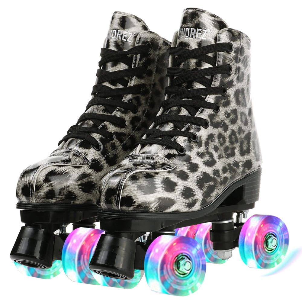 Womens Roller Skates High-top Roller Skates PU Leather Four-Wheel Double Row Light Up Outdoor Rolling Skates Roller Skates for Adults Teen