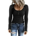 thumbnail image 2 of Faithtur Women?s Henley T-Shirts, Long Sleeve Scoop Neck Button Down Solid Color Slim Fit Tops, 2 of 6
