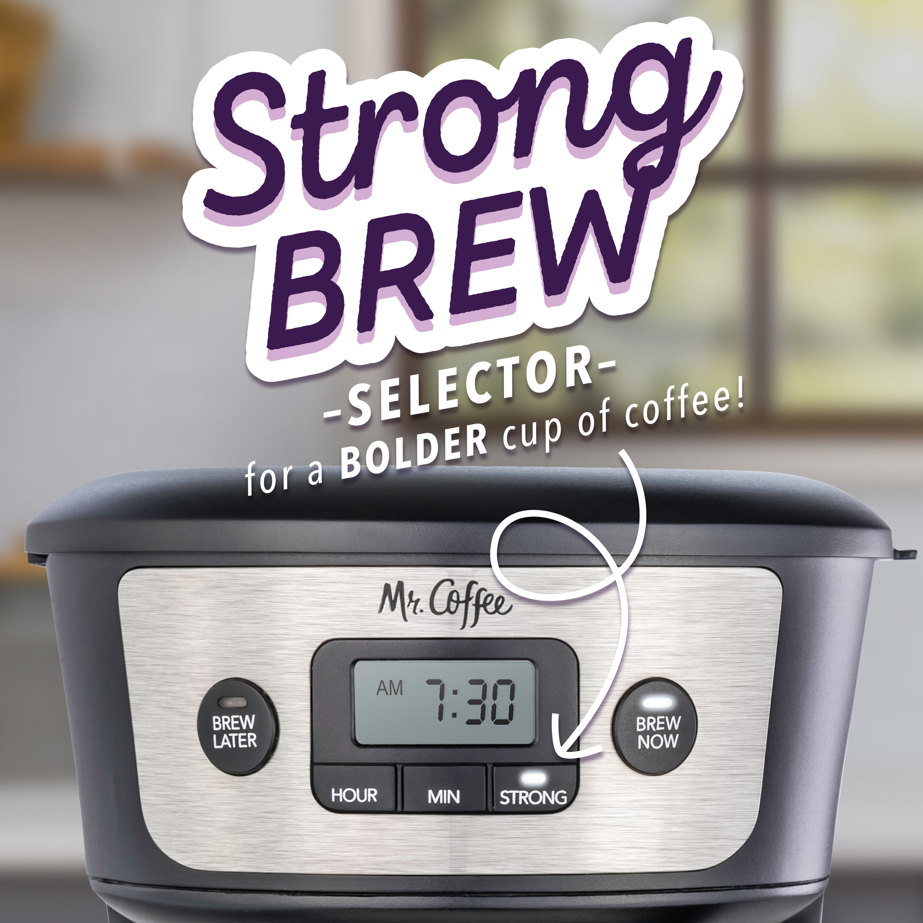 Mr Coffee 12-Cup Programmable Coffee Maker with Strong Brew Selector Sta...