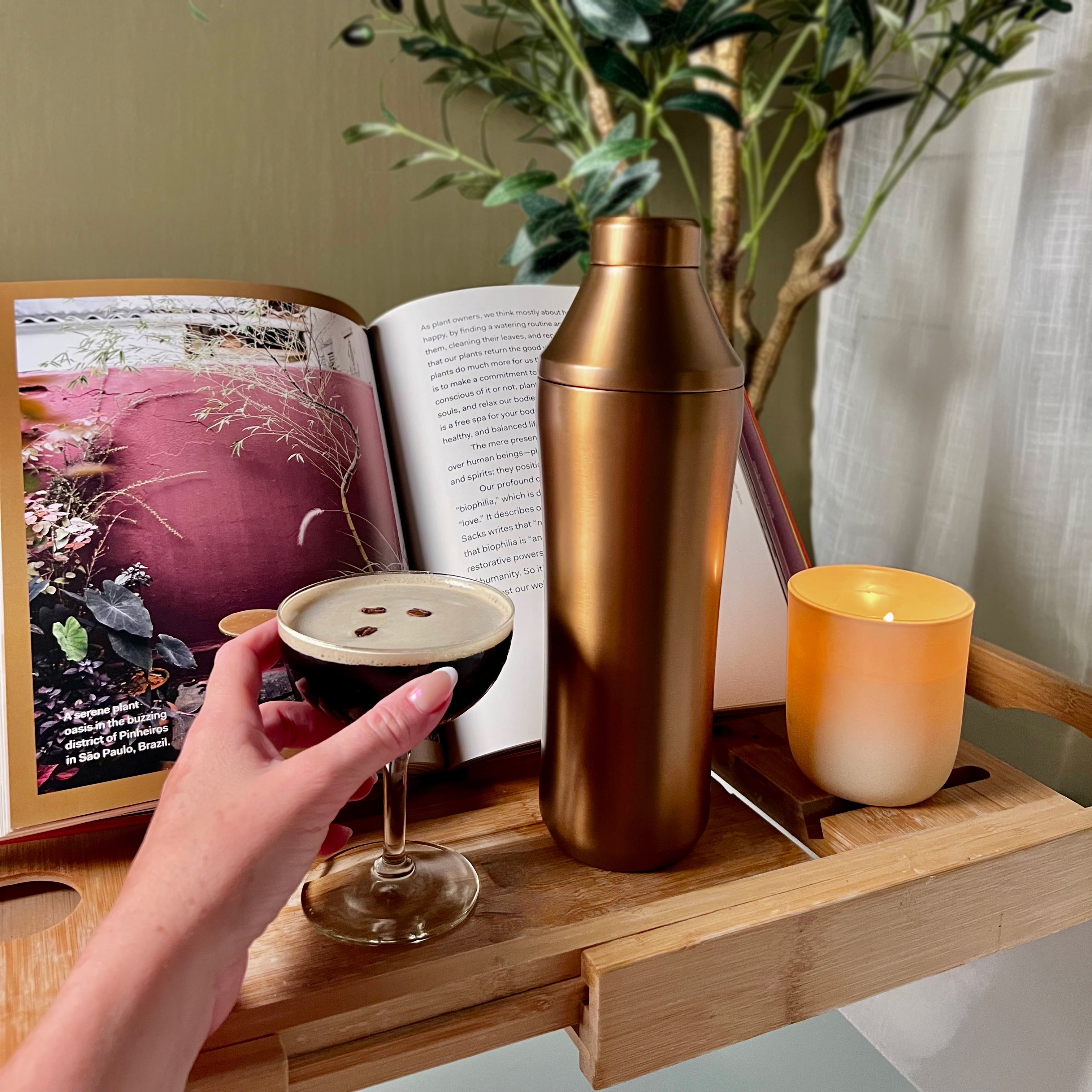 Elevated Craft Hybrid Cocktail Shaker - Premium Vacuum Insulated Stainless Steel Copper Cocktail Shaker - Innovative Measuring System - Martini Shaker for the Home Bartender - 28oz Total Volume