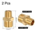 thumbnail image 2 of Uxcell 2pcs Hex Nipple Brass Pipe Fitting, 1/4 NPT Male x 3/8 NPT Male Threaded Pipe Adapter Pipe with PTFE Tape, Gold Tone, 2 of 6