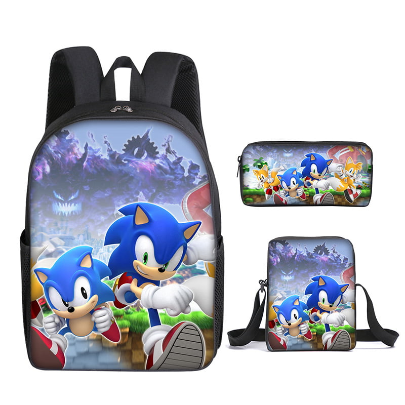 3PC/Set Sonic The Hedgehog Backpack Student School Bag Pen Bag Gift For Kids 