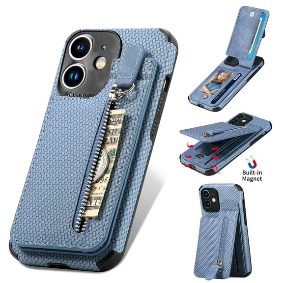 Decase Wallet Case for iPhone 11 (6.1 inch), Premium PU Leather Zipper Flip Folio Wallet RFID Blocking Magnetic Closure Built-in Kickstand Protective Case, Blue