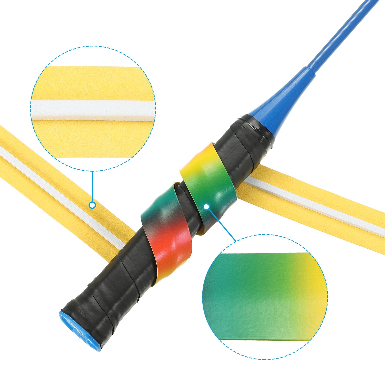 Uxcell 59" NonSlip PU Racket Overgrip Grip Tape with Damping Ridges, Rainbow Yellow, 12 Pack