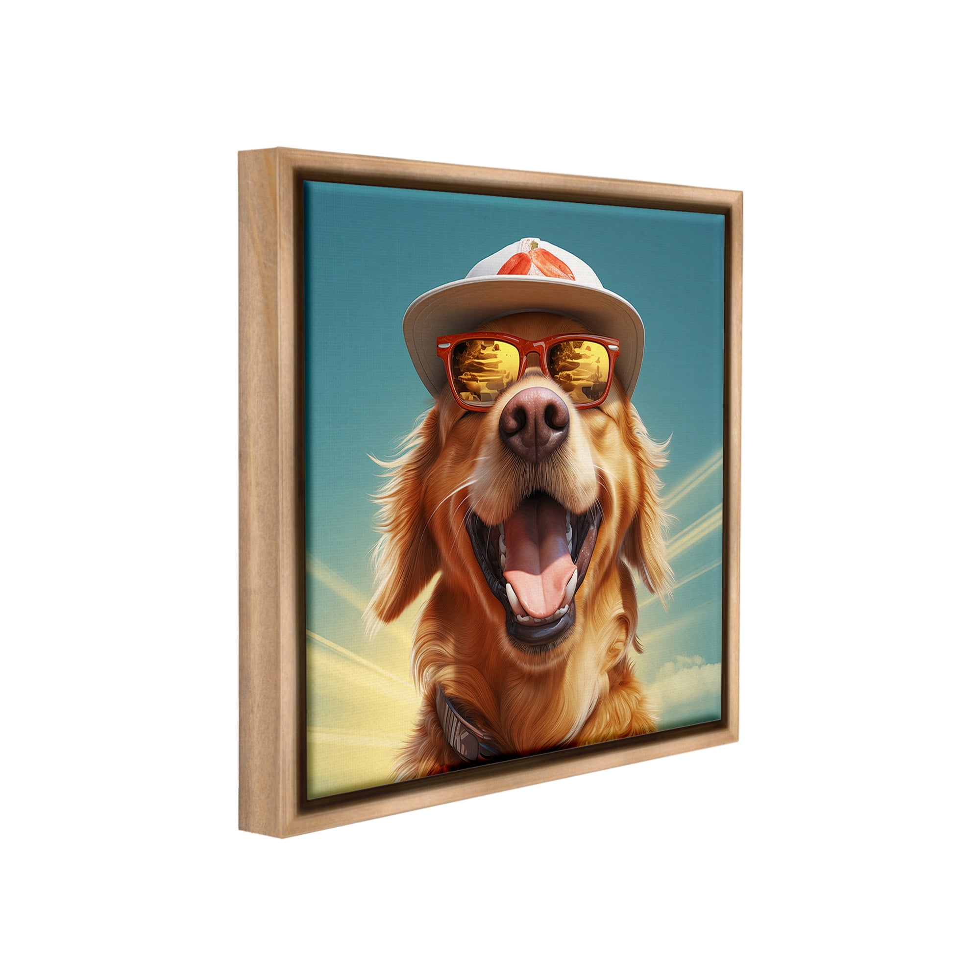 Stupell Industries Happy Sunlit Dog Animals & Insects Painting Brown Floater Framed Canvas Art Print Wall Art, 18 x 18