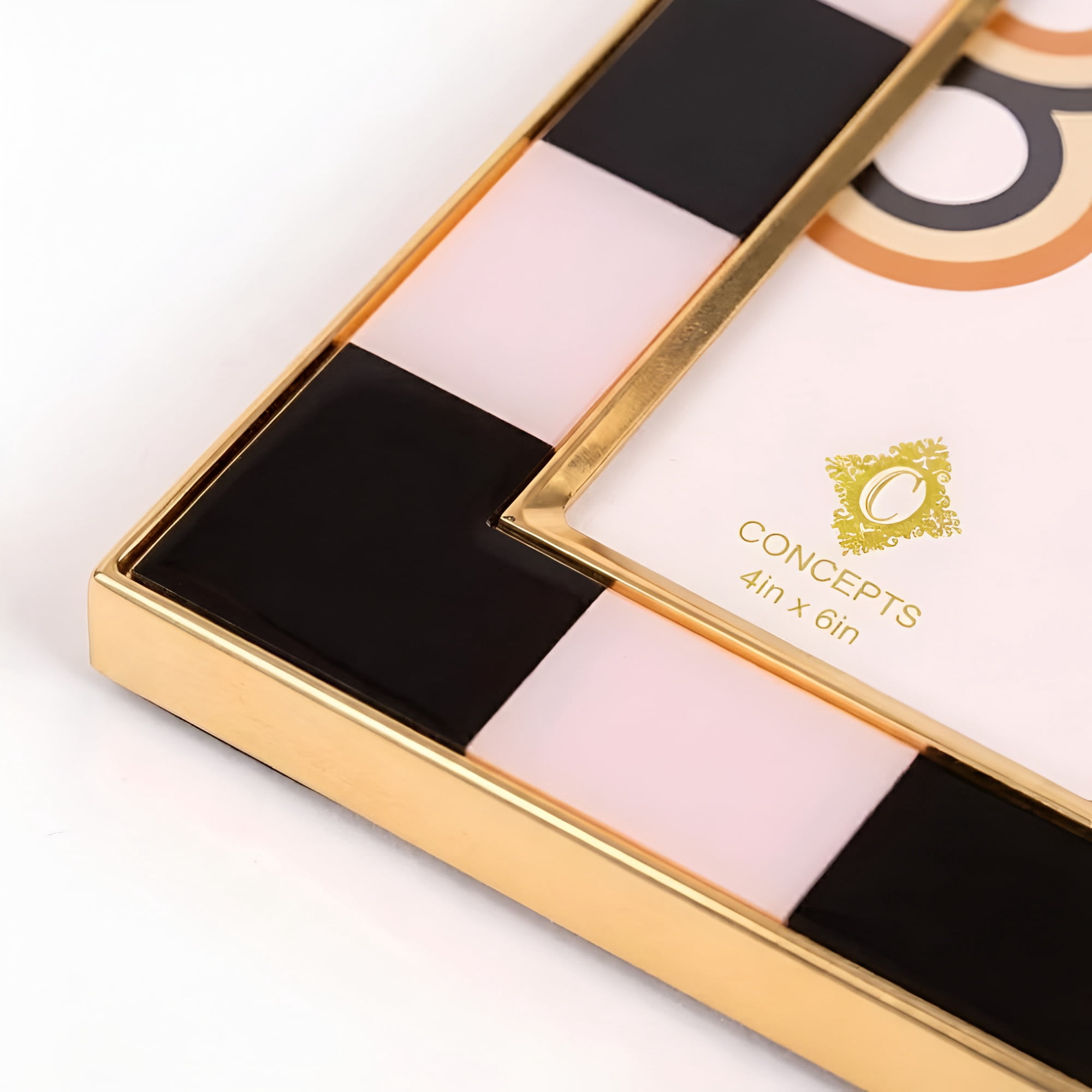 Concepts 4x6 Picture Frames Black & White Checkered Retro Gold Bordered Enameled Photo Frames with HD Clear Glass, Durable Wall or Tabletop Display Vertical/Horizontal (pack of 4)