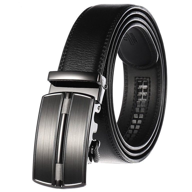 Gold Black Silver Automatic Buckles Mens Belts Black Leather Men Dress  Jeans Belt Ratchet Sliding Waist Straps Wedding Business