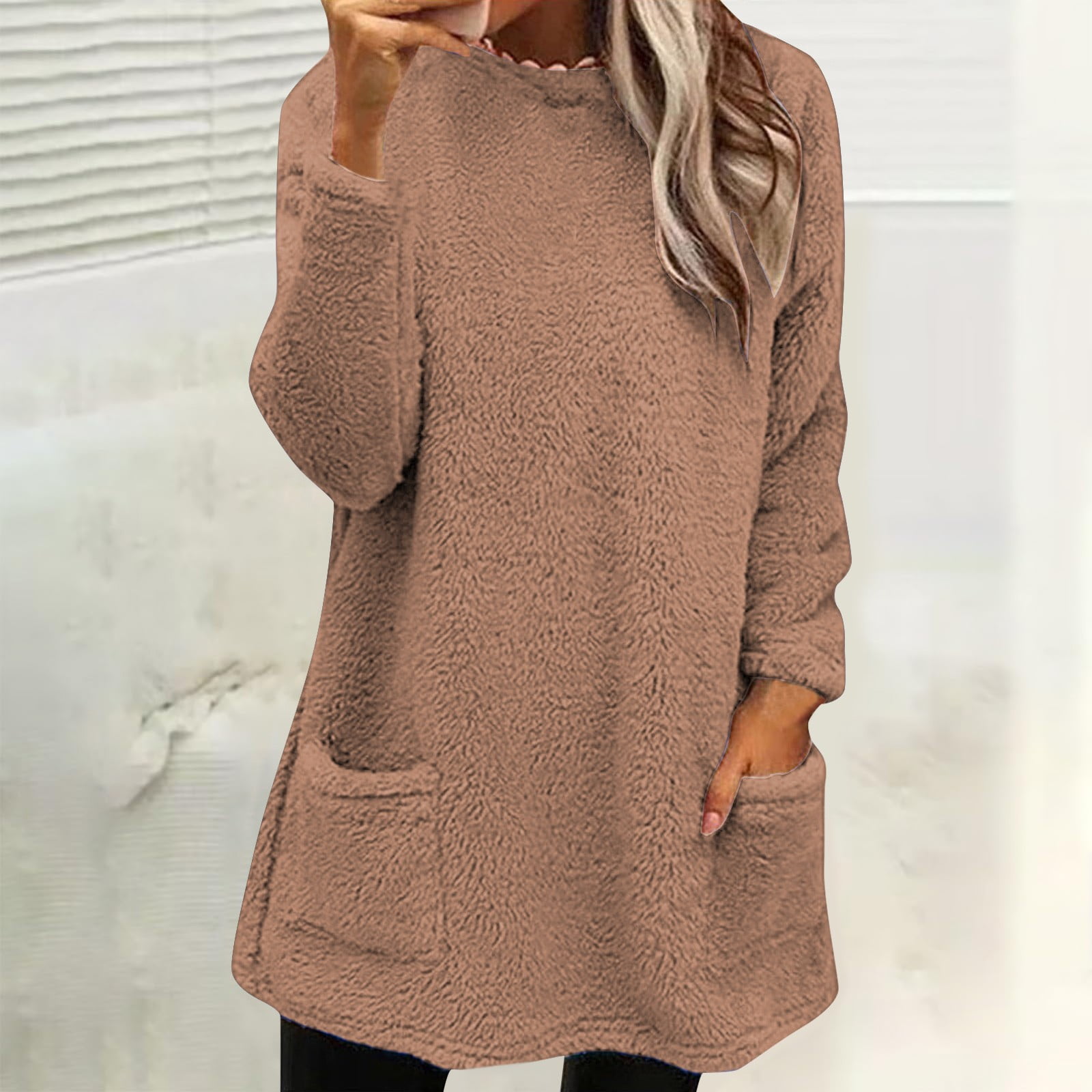 Qwertyu Oversized Sweater Dress Sherpa Lined Cozy Fuzzy Warm Sweatshirt  Long Sleeve Fleece Oversized Faux Fur Pullover Winter with Pockets  Outerwear Soft Hoodies Brown S - Walmart.com