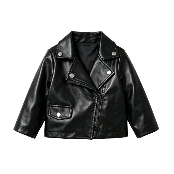 Infant Baby Girls Toddler Moto Jacket Long Sleeve Zip Up Faux Leather Warm Cozy Windproof Elegant Outerwear 9-12 Months