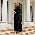 thumbnail image 4 of IDOPIP Fall Winter Velvet Dress for Women Long Sleeve Round Neck Maxi Dress with Belt Cocktail Gown, 4 of 8