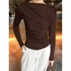 thumbnail image 5 of Blusas Plisadas de Larga para Mujer, Camisas Ajustadas de Cuello Redondo para Otoño, Blusas Casuales Fruncidas para Salir Y2K Marrón M, 5 of 10