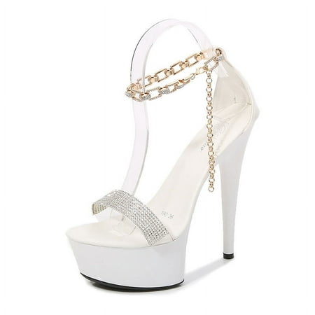 

IELGY Women s sandals solid color high heels round toe open toe pearl