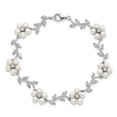 thumbnail image 4 of Auriga 925 Sterling Silver Pearl and Zirconia Floral Bracelet 7 inch for Women, 4 of 6