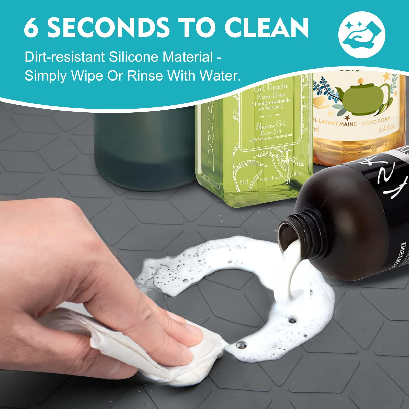 Under Sink Mat for [34" x 22" ] Cabinet, Silicone Under Sink Liner, Kitchen Cabinet Liner Holds Over 2.2 Gallons, Cabinet Protector, Under Sink Tray for Drips, Leaks, Spills