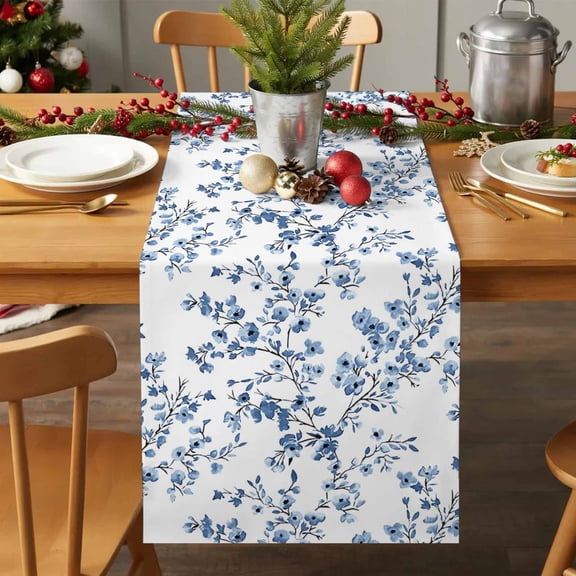 Table Runner 70 Inches Long - Watercolors Blue Flowers Decorative Table Scarf, Retro Floral Art Dining Table Runners for Wedding Party Kitchen Dining Tables