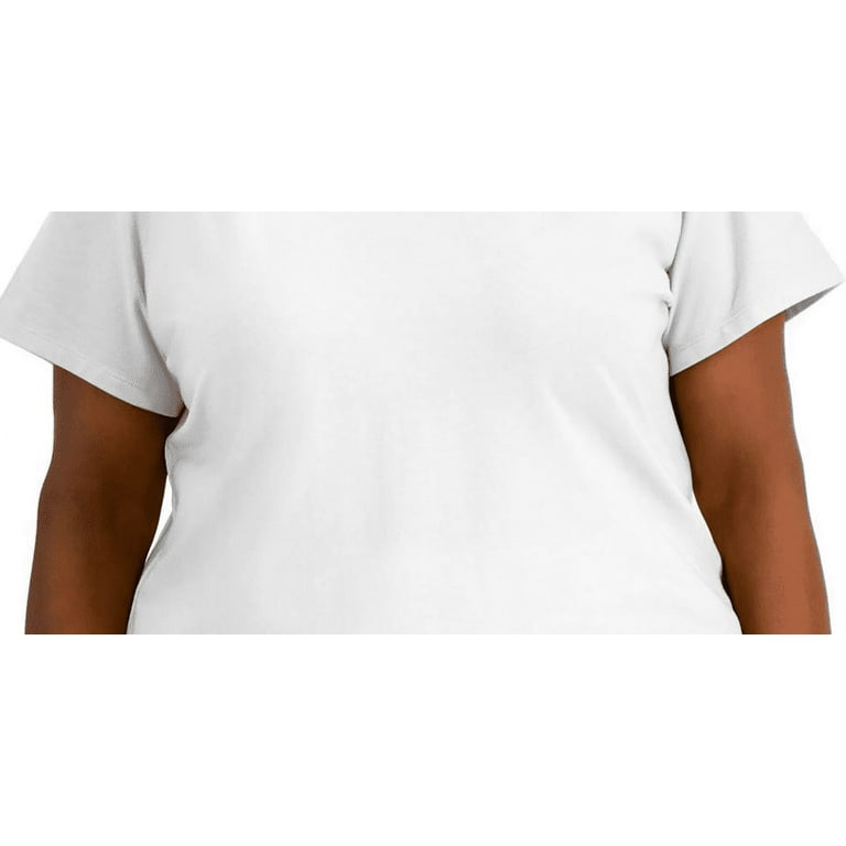 ANNE KLEIN Womens White Scalloped Short Sleeve Round Neck T Shirt Plus 1X