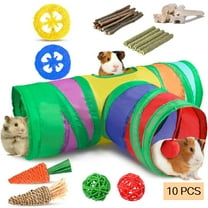 WLGJL Rabbit Toys, Bunny Tunnels & Tubes, Collapsible 3 Way Rabbit Hideout Tunnel with Chew Toys for Bunny Guinea Pig Ferret Kitten