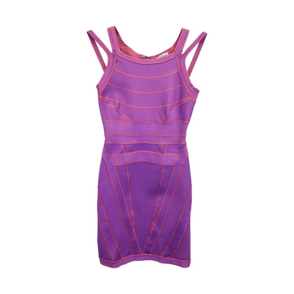 Pre-Owned Herve Leger Striped Mini Dress in Purple Rayon