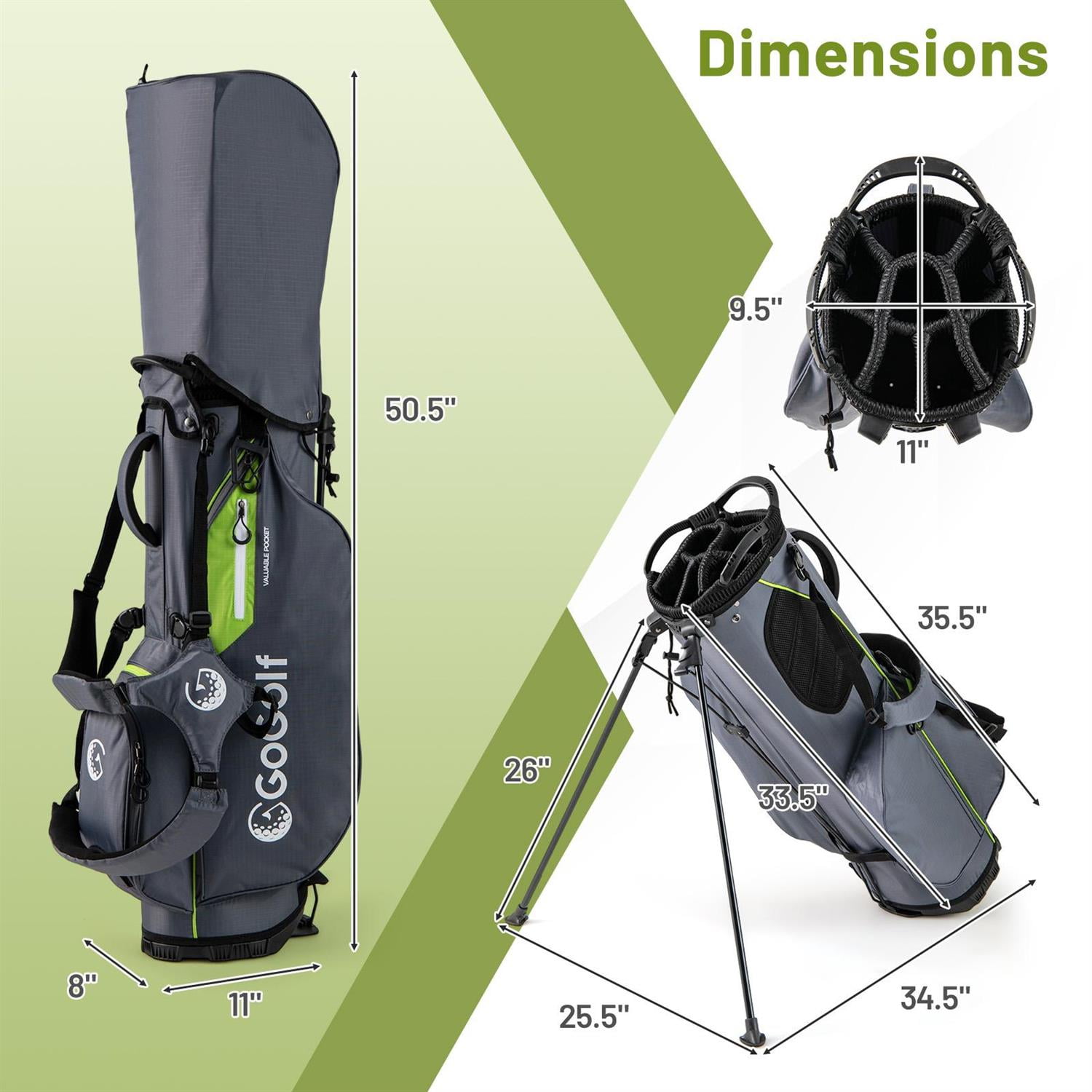 Spaco Golf Course Lightweight Golf Stand Bag, 5 Zippered Pockets 8-Way Top Dividers for Golfer, Gray