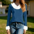 thumbnail image 7 of Long Sleeve Pullover Christmas Tops Womens Loose Long Sleeve V Neck Fur Trim Sweater Tops Blue XL, 7 of 7
