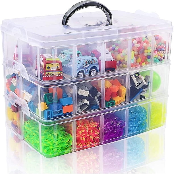 Caja de almacenamiento apilable de 3 niveles con 30 compartimentos, caja organizadora de plástico compatible con artes y artesanías, juguetes, cuentas de fusible, cintas Washi, 9.5x Afortunado Sencillez
