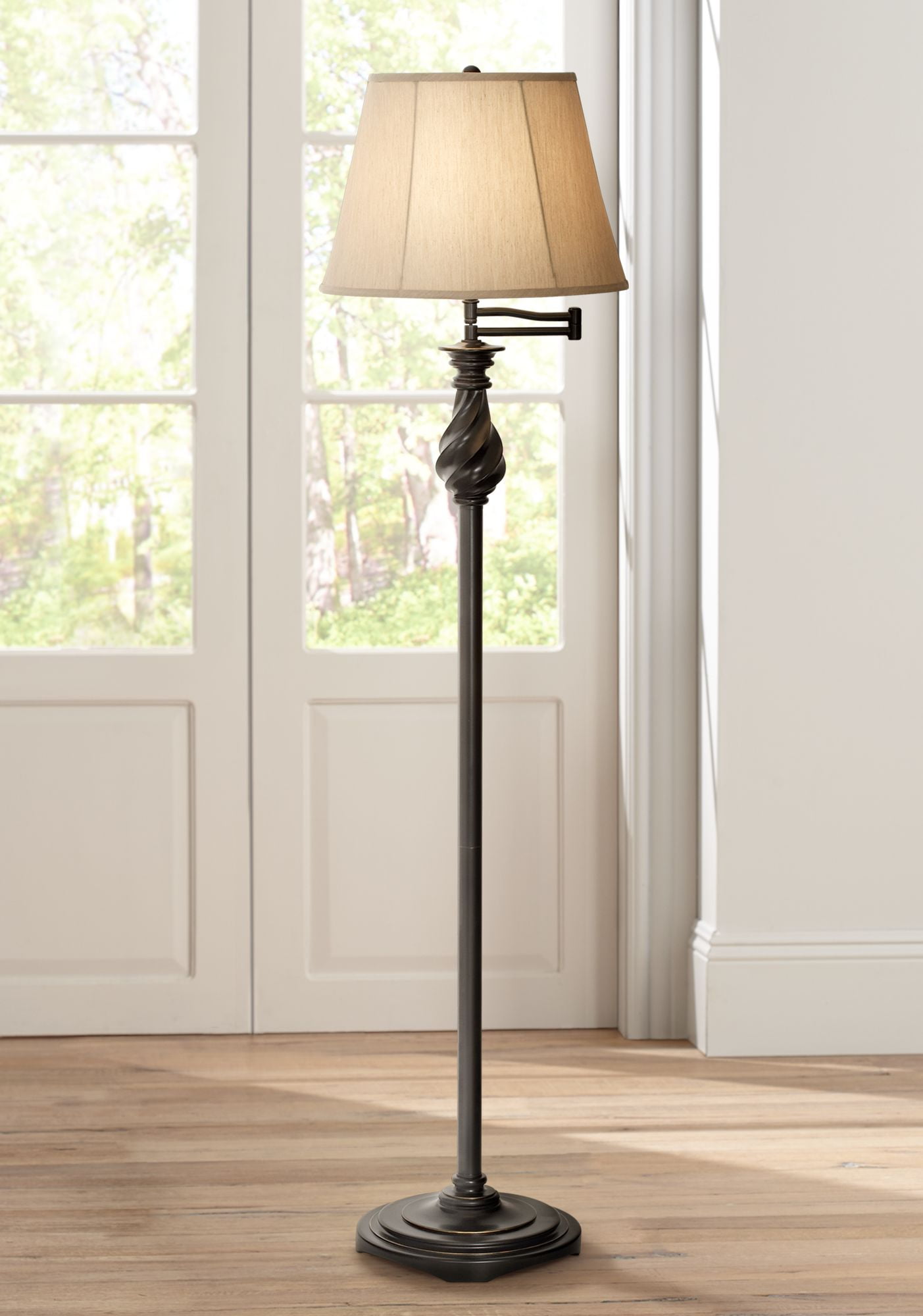 Regency Hill Traditional Swing Arm Floor Lamp 58" Tall Painted Black