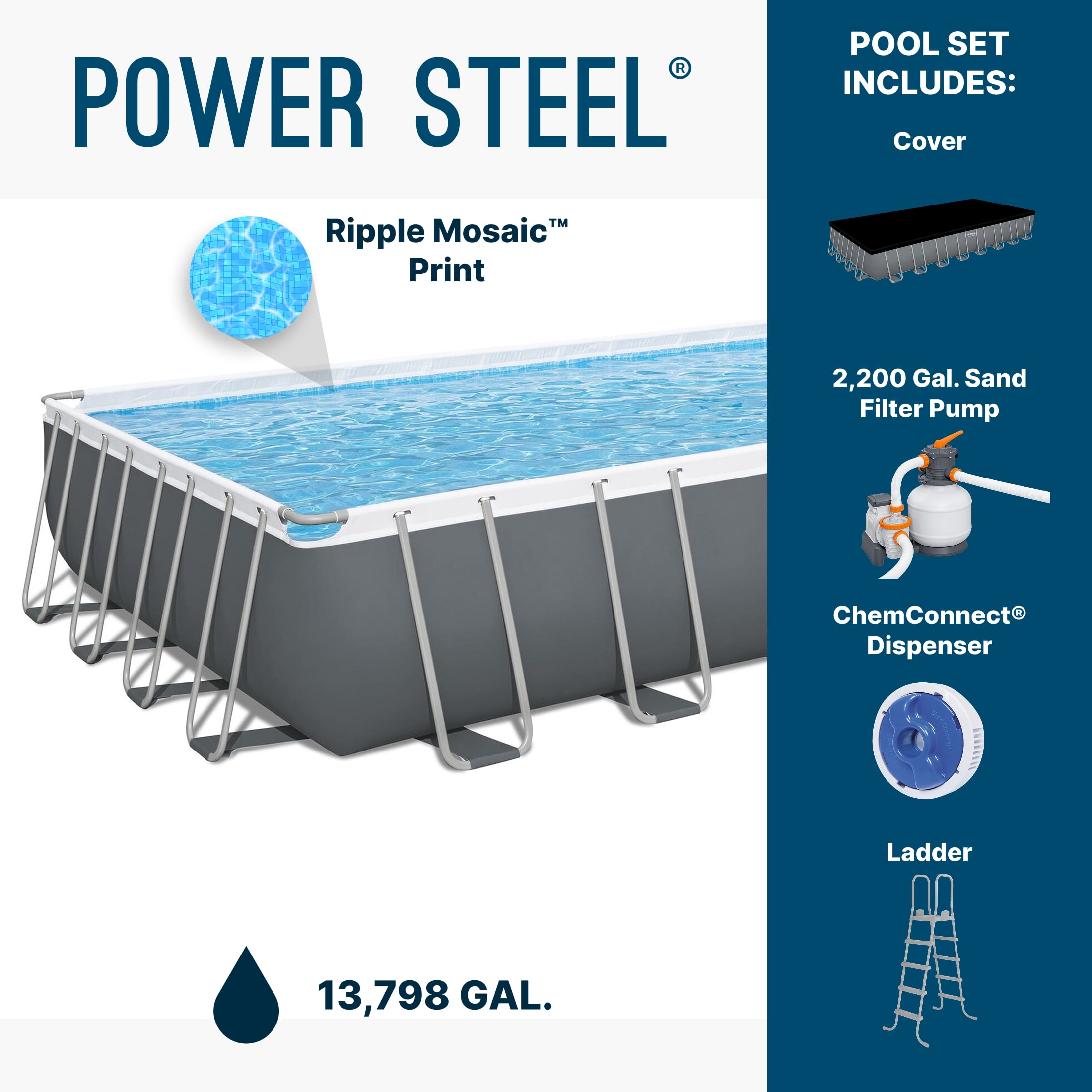 Bestway Power Steel Metal Frame Above Ground Pool - 31.3' x 16' x 52", Gray