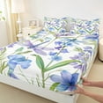 thumbnail image 3 of Manfei Blue Kawaii Dragonfly Queen Sheet Sets, Farmhouse Flower Floral Flat Sheet, Plant Botanical Queen Fitted Sheet, Lightweight Room Decor, 4-Piece, 3 of 7