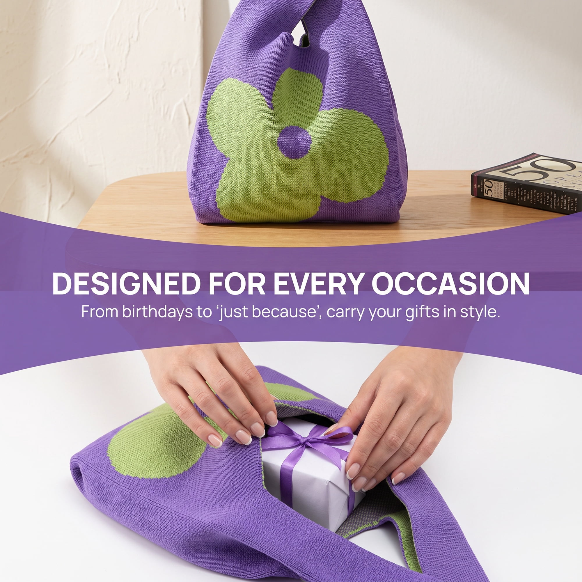 Unique Bargains Cute Cartoon Gift Bags with Handles for Parties 7.5" x 13.4" Purple Grass