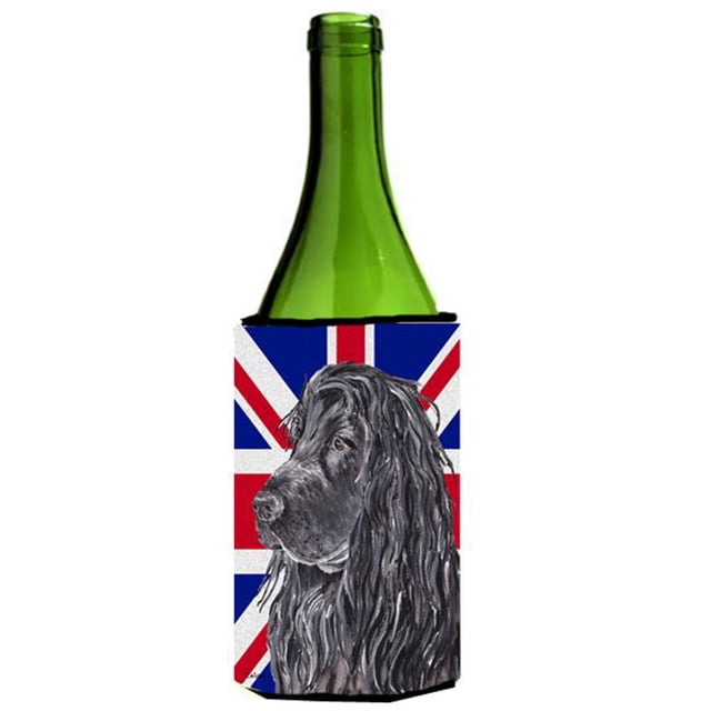 Black Cocker Spaniel With Engish Union Jack British Flag Wine bottle sleeve Hugger - 24 Oz.