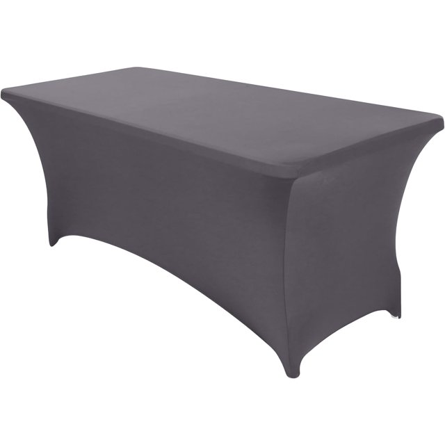 GHSDFBB 1 Pack 8 Ft Grey Table Cover Fitted Rectangular Tablecloth Stretchable Fabric Lycra Table Cloth 8 ft Wrinkle-Free for Party Tradeshows Banquet Weddings Cocktail