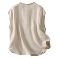 thumbnail image 4 of Débardeur Uni pour Femme, Chemise Sans Manches Oversize à Boutons, Blouse Décontractée à Encolure Plissée, Haut d'Été Coupe Ample à Col Rond, Débardeur d'Été Oversize, Haut à Encolure Plissée Beige TTG, 4 of 6