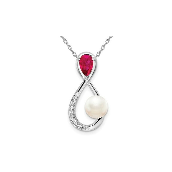 1/2 Carat (Ctw) Ruby and Pearl Drop Pendant Necklace in 14K White Gold with Chain