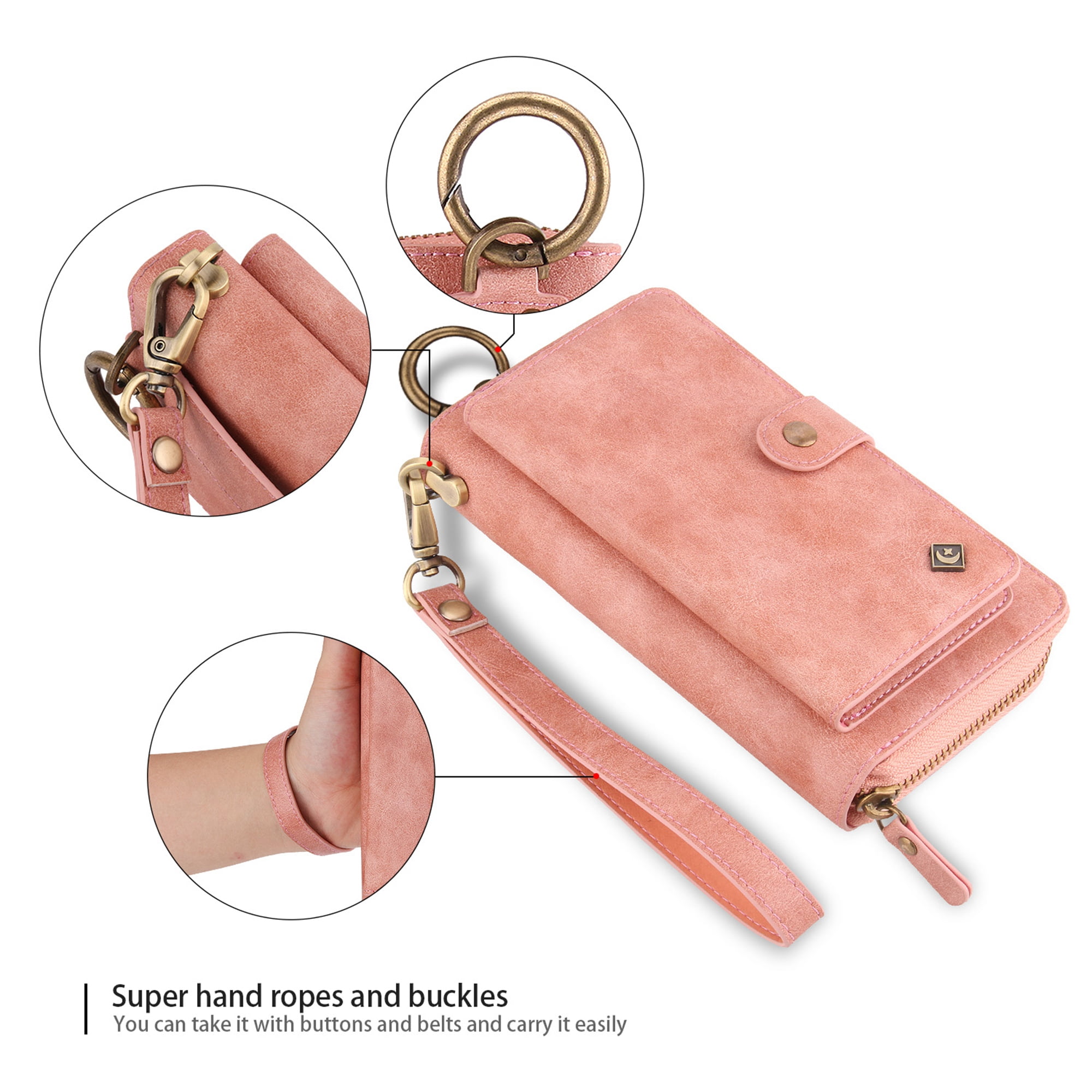 Galaxy S9 Wallet Detachable Case, Dteck [wrist band][14 Card Slots] Zipper Purse Phone Case Multi-functional Folio Flip PU Leather Removable Magnetic Back Cover For Samsung Galaxy S9,Pink