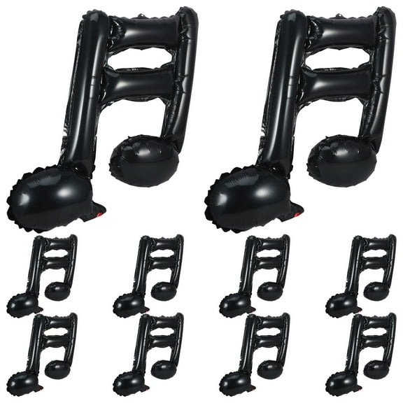 OUNONA 10pcs Black Musical Note Balloons Aluminum Film Inflatable Party Decorations for Birthday and Events