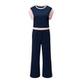 thumbnail image 3 of Women's High-Waist Color Block Short-Sleeve Set – Versatile Daily Ensemble [ZhiHiMeRi] | L, 3 of 6
