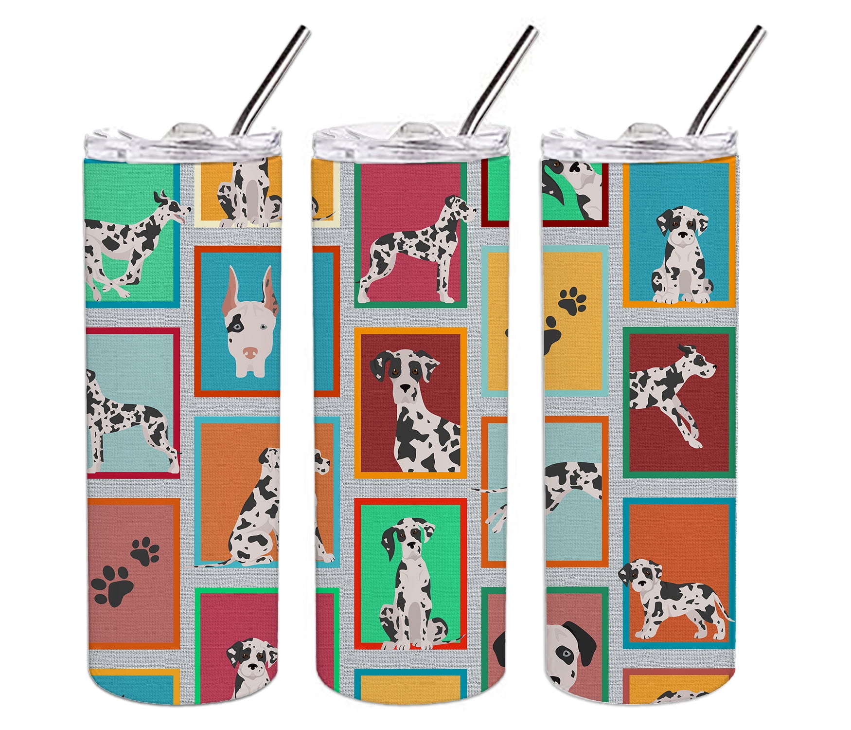 Lots of Harlequin Natural Ears Great Dane Stainless Steel 20 oz Skinny Tumbler 3 in x 8.25 in